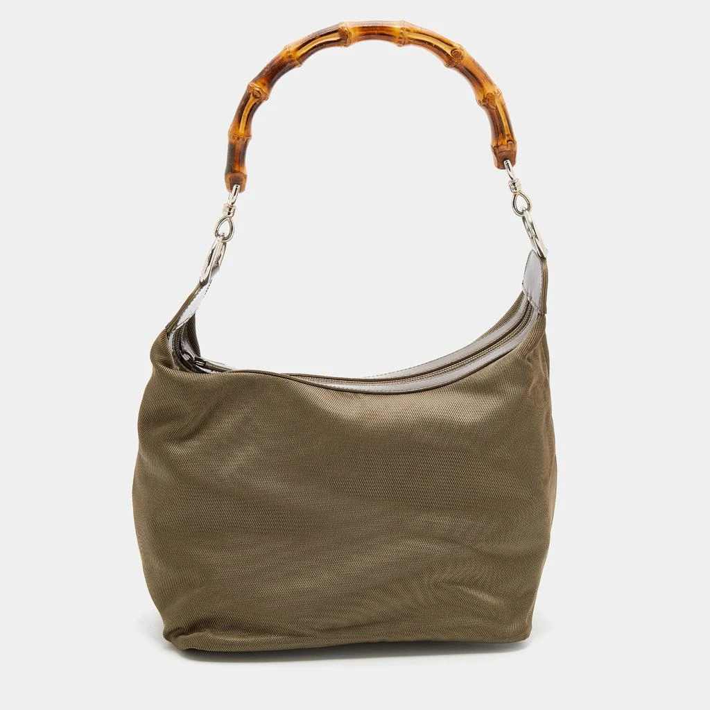 商品[二手商品] Gucci|Gucci Olive Green Canvas And Patent Leather Peggy Bamboo Hobo,价格¥3078,第1张图片