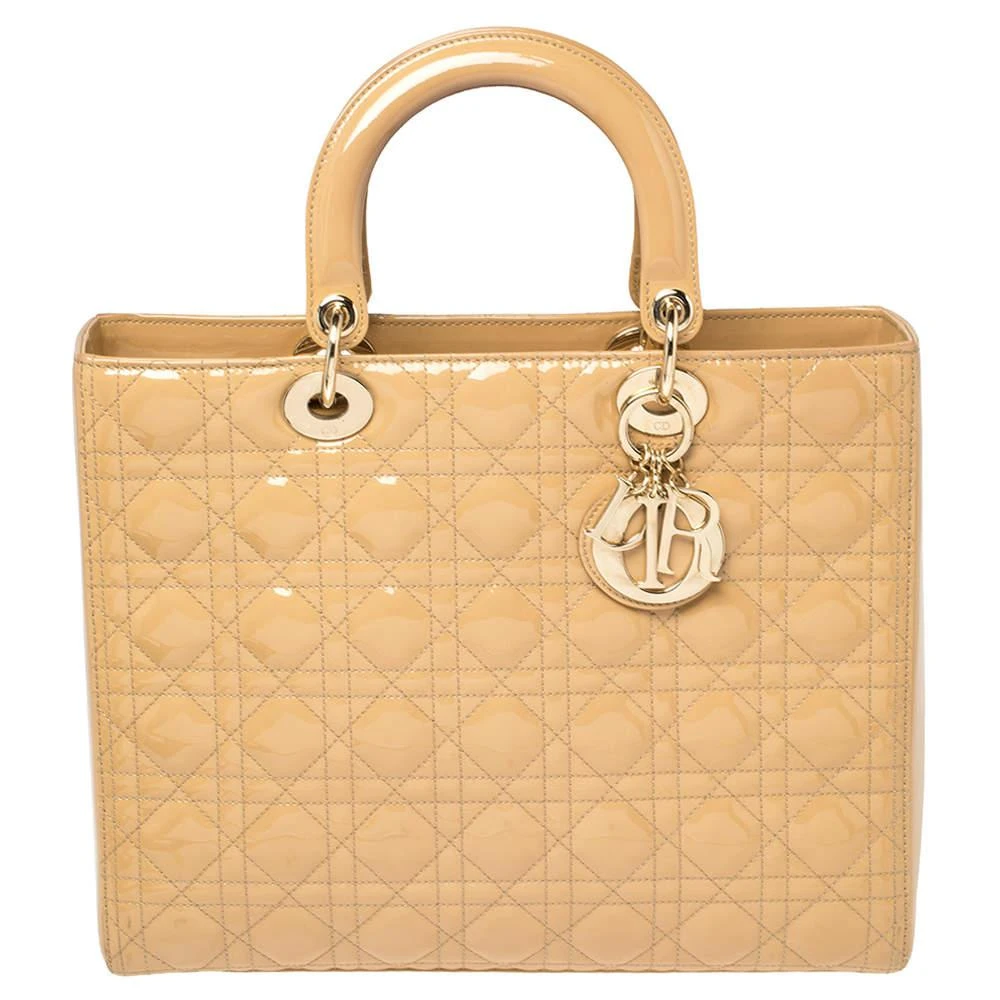商品[二手商品] Dior|Dior Beige Cannage Patent Leather Large Lady Dior Tote,价格¥10658,第1张图片