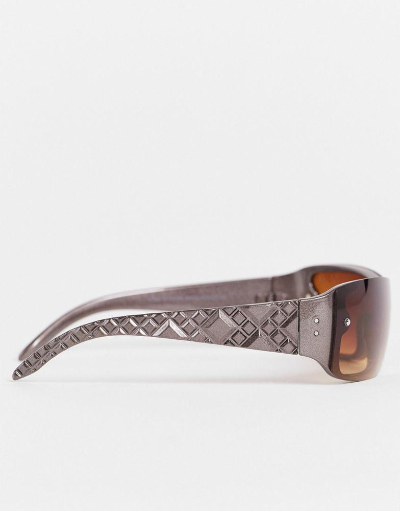 ASOS DESIGN frame quilted temple sunglasses in brown商品第4张图片规格展示