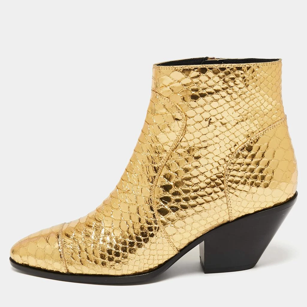 商品Giuseppe Zanotti|Giuseppe Zanotti Gold Python Embossed Leather Ankle Boots Size 37,价格¥3405,第1张图片
