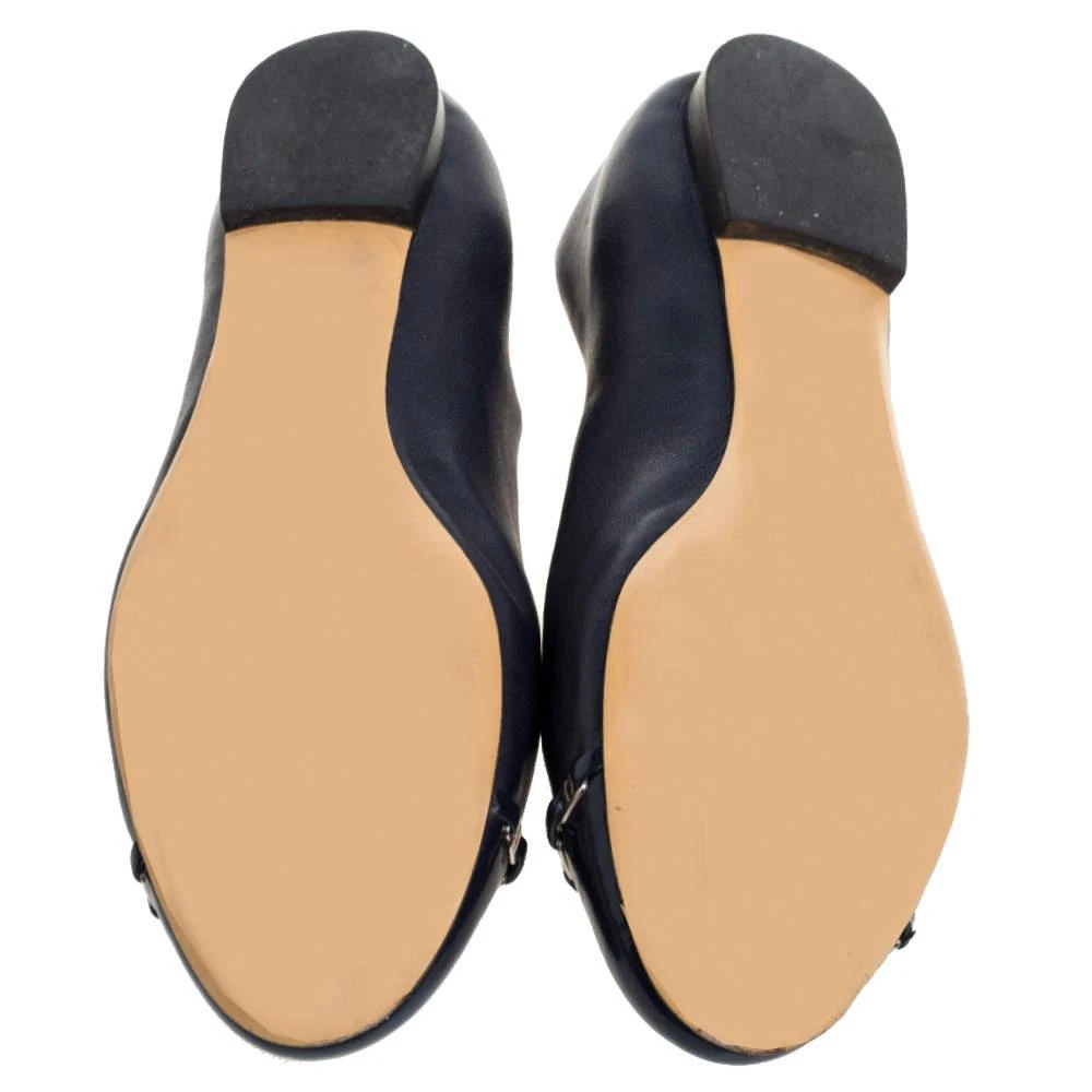 Salvatore Ferragamo Navy Blue Leather Pim Chain Ballet Flats Size 38 商品