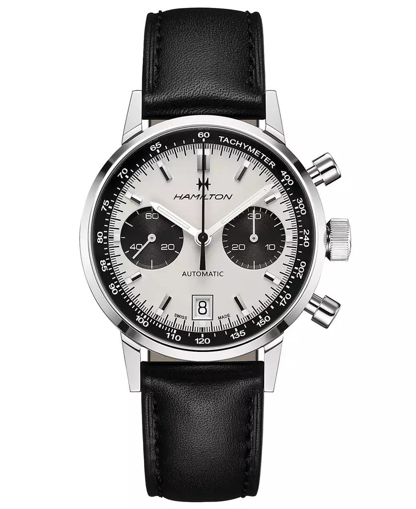 商品Hamilton|Men's Swiss Automatic Chronograph Intra-Matic Black Leather Strap Watch 40mm,价格¥17234,第1张图片