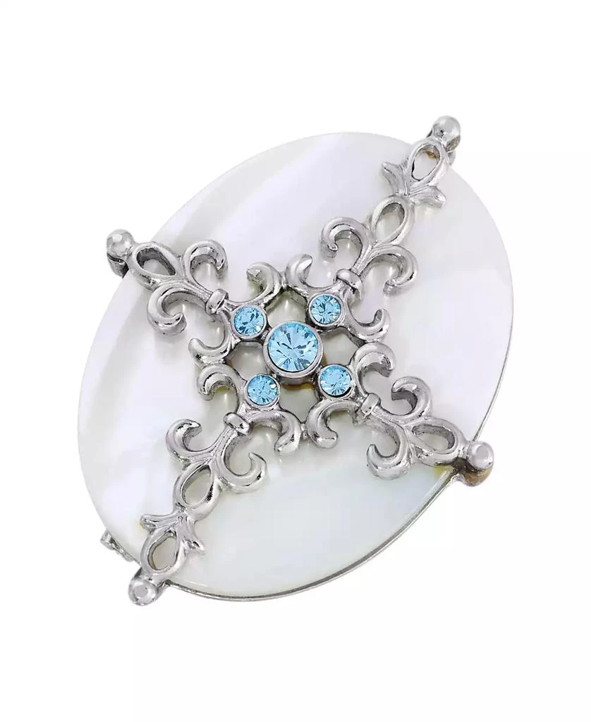 商品2028|Silver-Tone Aqua and Imitation Pearl Cross Brooch,价格¥389,第1张图片