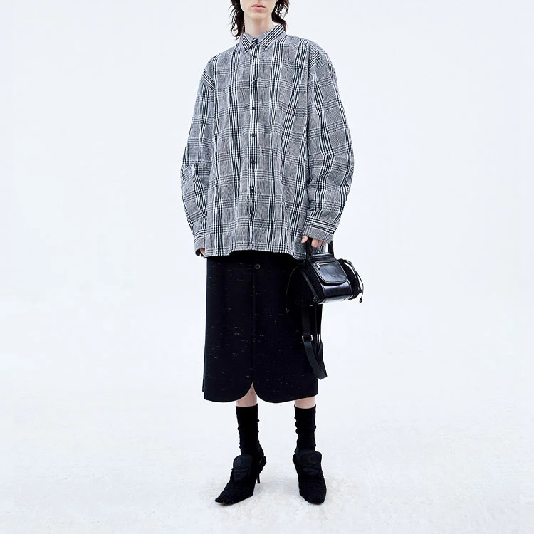 商品[国内直发] ADER error|FW21 格纹褶皱宽松长袖衬衫 男款 黑色,价格¥1208,第4张图片详细描述