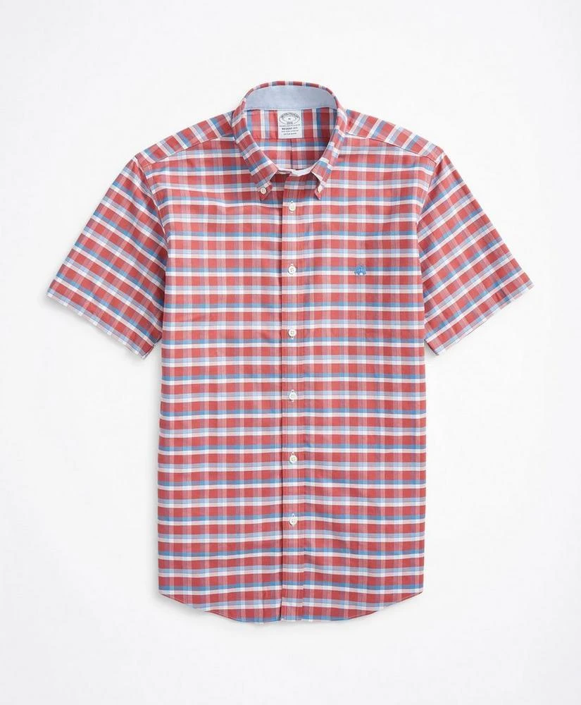 商品Brooks Brothers|Stretch Regent Regular-Fit Short-Sleeve Sport Shirt, Non-Iron Checked Oxford,价格¥330,第1张图片