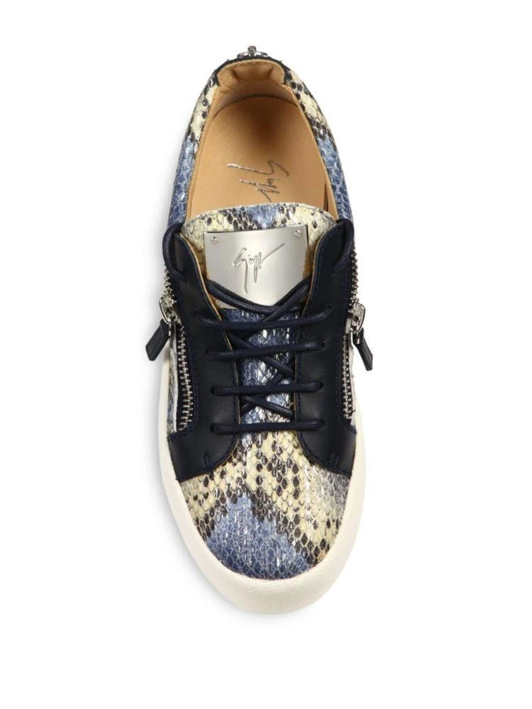 商品Giuseppe Zanotti|Snake-Embossed Leather Low-Top Zip Sneakers,价格¥2193,第4张图片详细描述