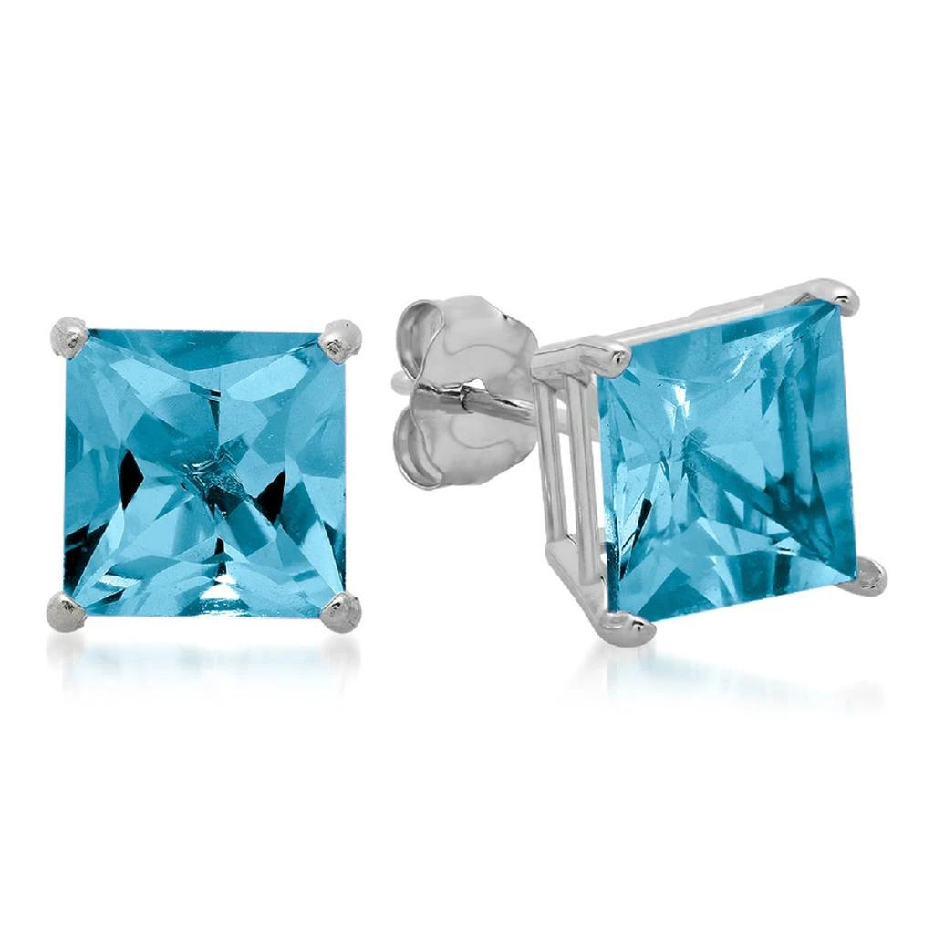 商品MAXCOLOR|10K White Gold 7MM Princess Cut Stud Earrings,价格¥798,第2张图片详细描述