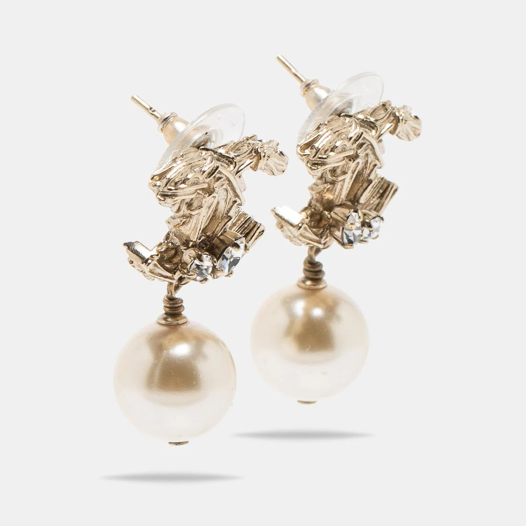 商品[二手商品] Chanel|Chanel CC Faux Pearl Crystals Gold Tone Drop Earrings,价格¥3942,第2张图片详细描述