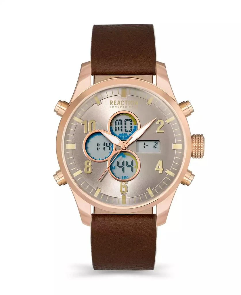 商品Kenneth Cole|Men's Ana-Digit Brown Synthetic Leather Strap Watch, 46mm,价格¥636,第1张图片