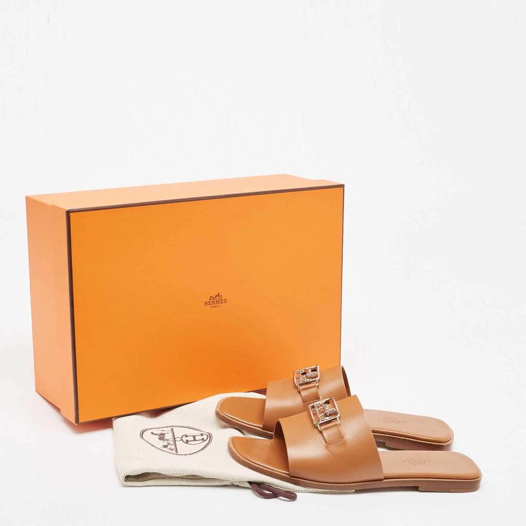 Hermes Brown Leather Villa Flat Slides Size 37 商品