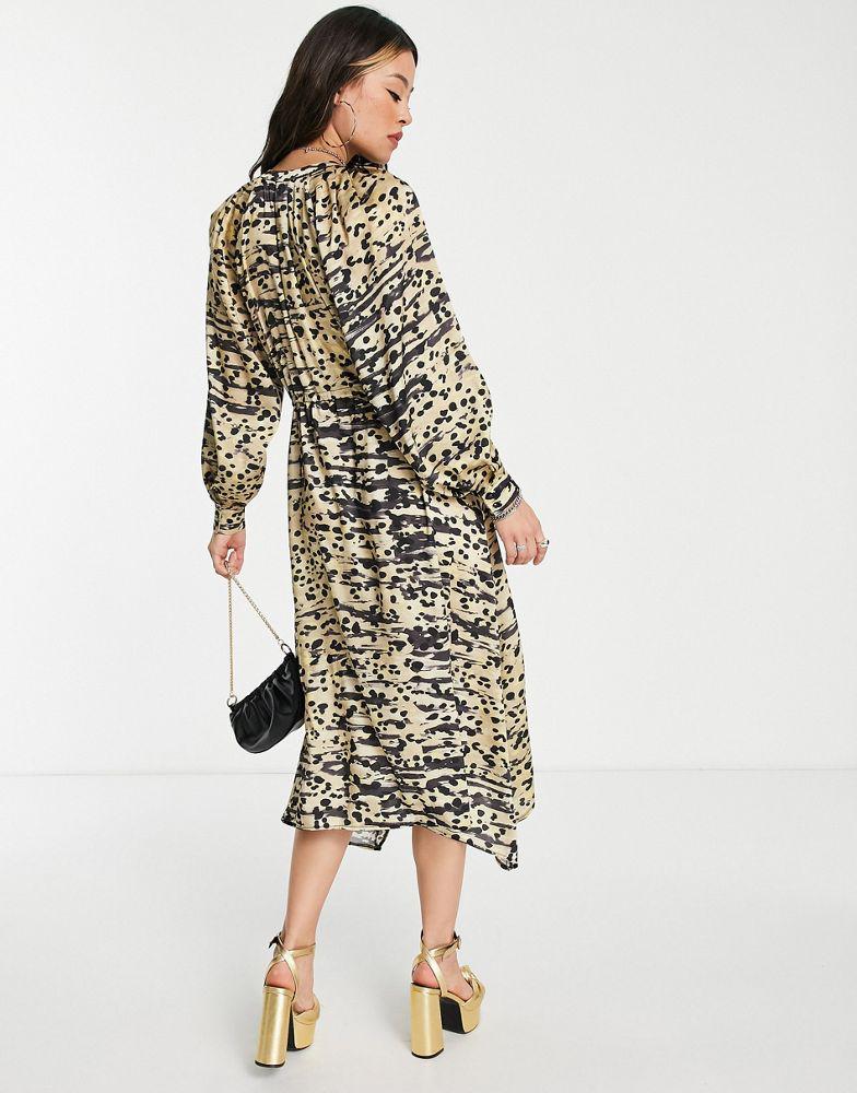 Topshop satin shirt dress in animal print商品第3张图片规格展示