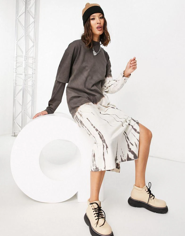 商品Topshop|Topshop tie dye double sleeve t-shirt midi dress in charcoal,价格¥162,第4张图片详细描述