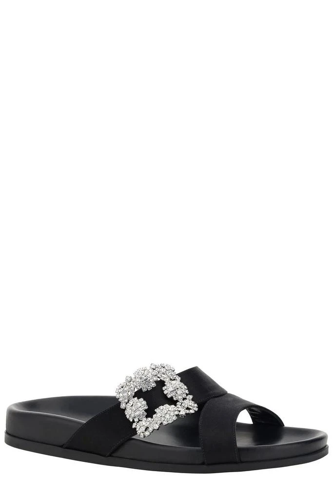 商品Manolo Blahnik|Manolo Blahnik Chilanghi Satin Buckle Embellished Flat Mules,价格¥4046,第2张图片详细描述