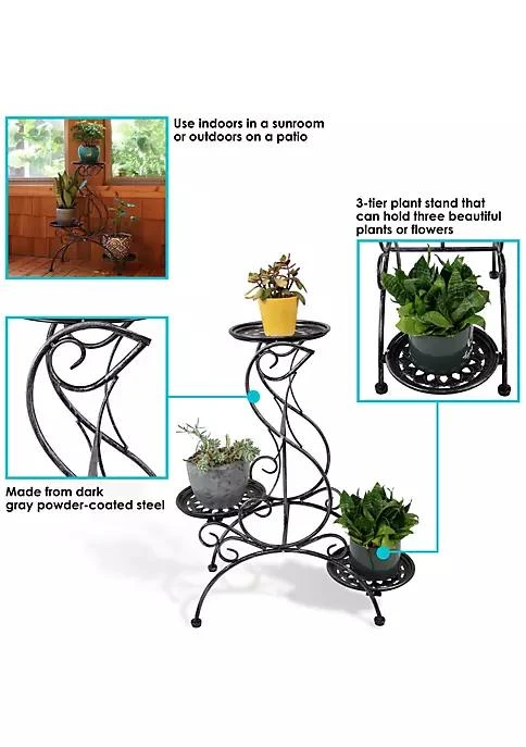 商品Sunnydaze Decor|Decor Dark Gray Steel 3 Tier Victorian Staggered Plant Stand   31.5 In,价格¥446,第4张图片详细描述