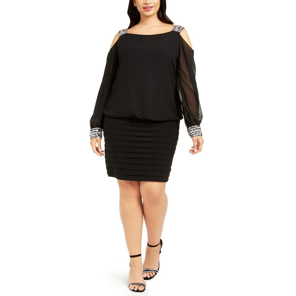 商品Betsy & Adam|Plus Size Cold-Shoulder Embellished Blouson Dress,价格¥1489,第1张图片