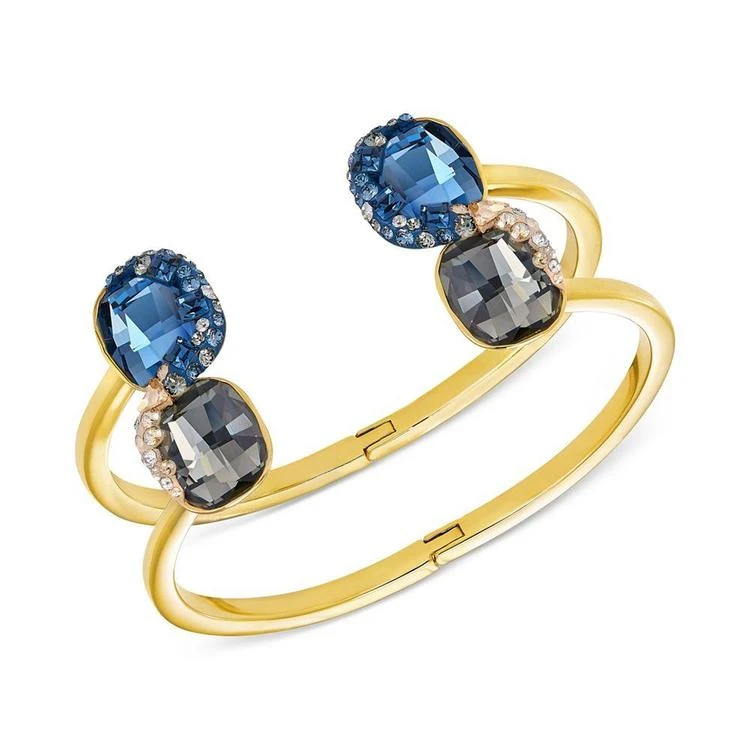 商品Swarovski|Gold-Tone Blue and Gray Crystal and Pavé Double Hinged Bangle Bracelet,价格¥1261,第2张图片详细描述