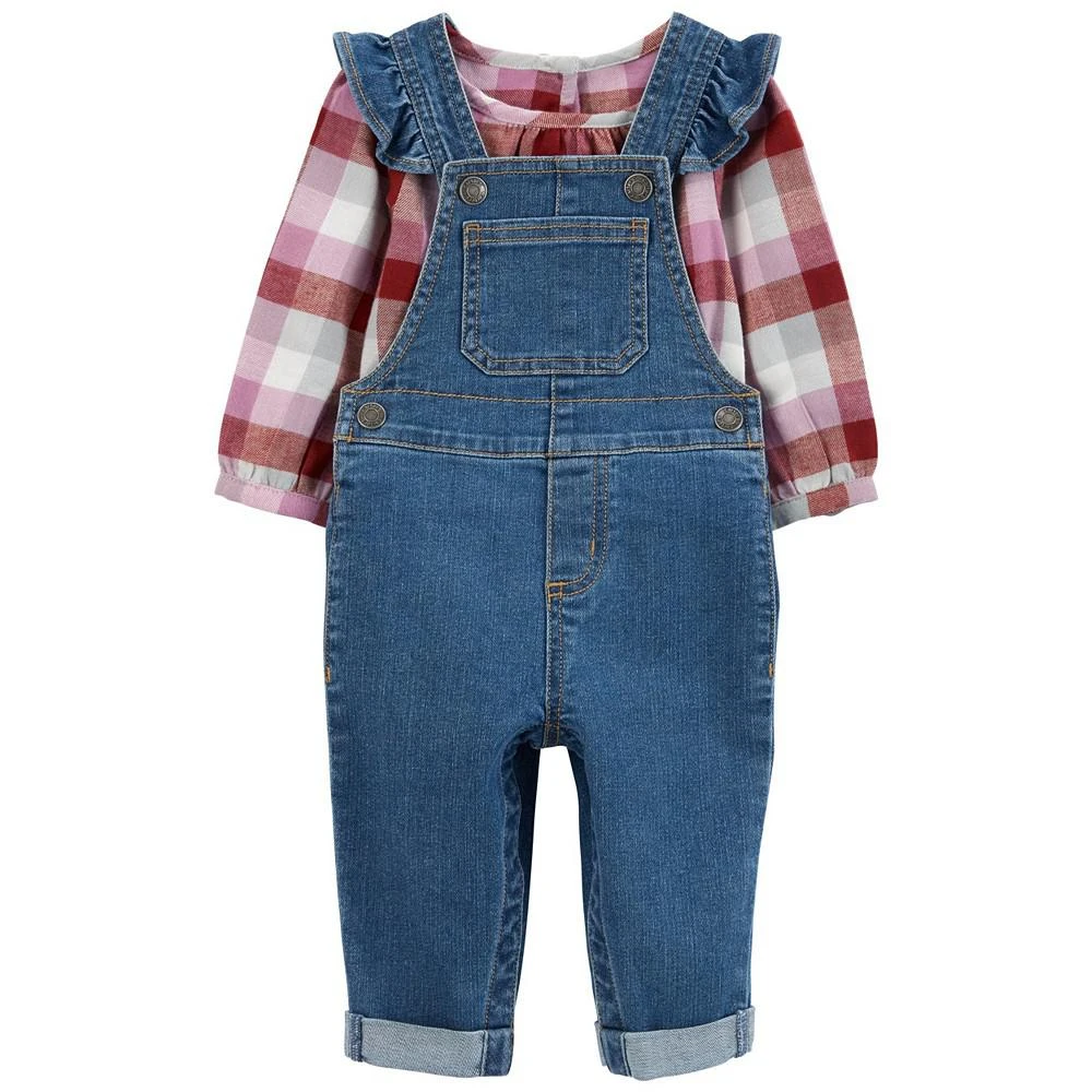 商品Carter's|Baby Girls Plaid Shirt and Denim Overall, 2 Piece Set,价格¥148,第1张图片