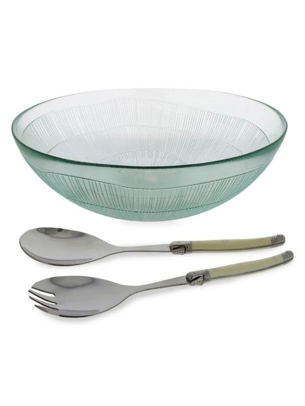 商品French Home|3-Piece Recycled Glass Birch Salad Bowl & Servers,价格¥476,第1张图片