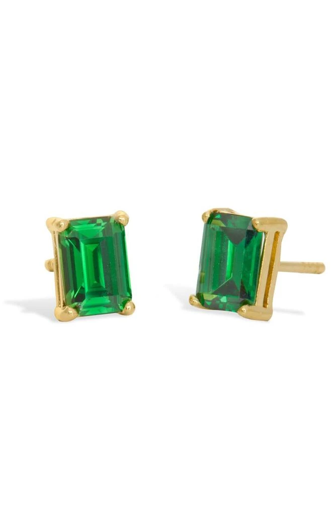 商品Savvy Cie Jewels|18K Yellow Gold Vermeil Prong Set Emerald Cut CZ Stud Earrings,价格¥188,第1张图片