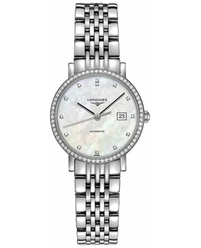 商品Longines|Longines Elegant Automatic Mother of Pearl Dial Diamond Stainless Steel Women's Watch L4.310.0.87.6,价格¥26277,第1张图片