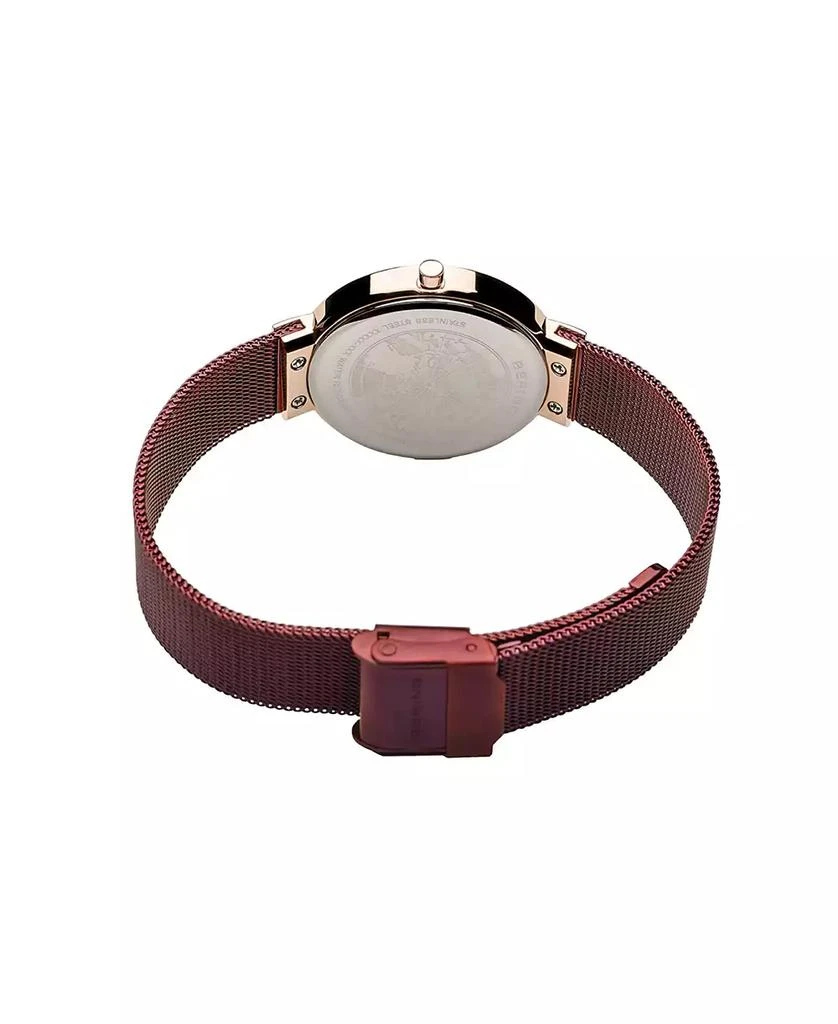 商品Bering|Women's Classic Red Stainess Steel Milanese Mesh Bracelet Watch 31mm and Rose Gold-Tone Crystal Accent Bead Bracelet Gift Box Set,价格¥1706,第5张图片详细描述