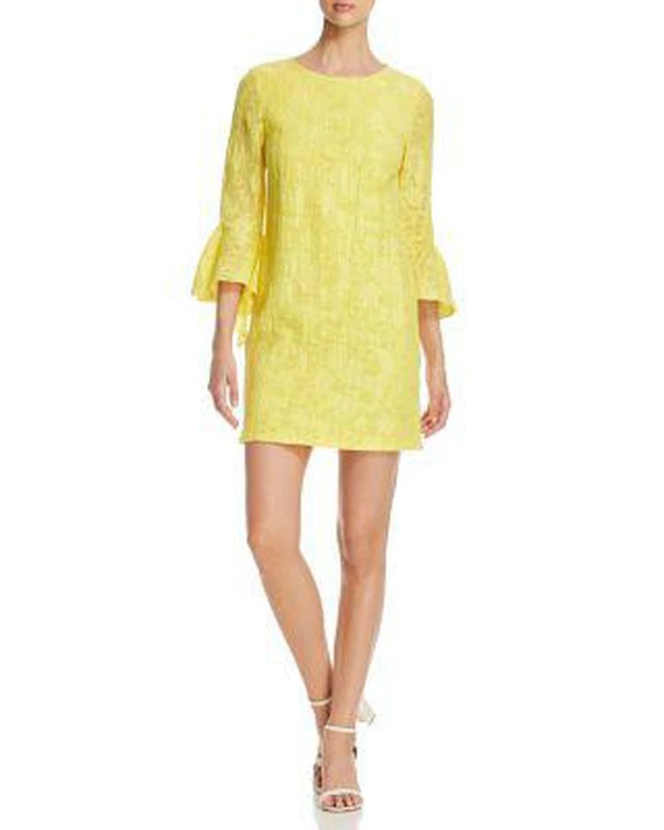 商品Badgley Mischka|Floral Textured Bell-Sleeve Shift Dress,价格¥2077,第1张图片