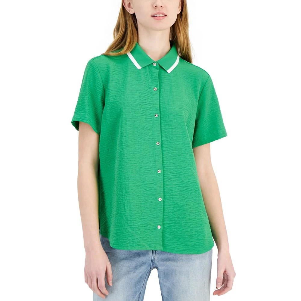 商品Tommy Hilfiger|Women's Ribbed-Collar Short-Sleeve Shirt,价格¥159,第1张图片