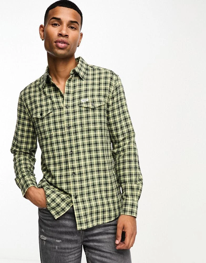 商品Wrangler|Wrangler long sleeve check shirt in khaki,价格¥195,第3张图片详细描述