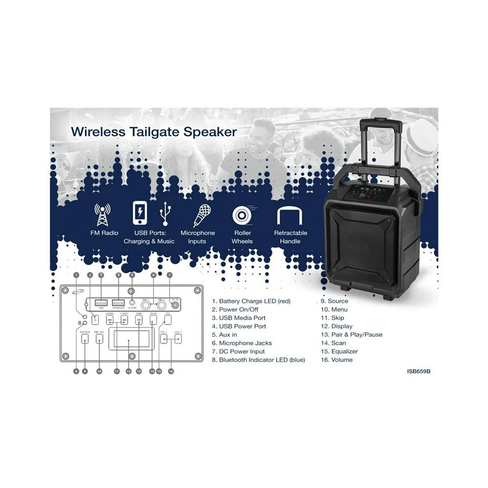 Bluetooth Wireless Tailgate Party Speaker, ISB659B 商品