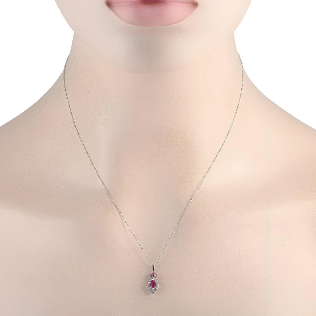 商品LB Exclusive|14K White Gold 0.07ct Diamond and Ruby Marquise Necklace PD4-16299WRU,价格¥2124,第2张图片详细描述