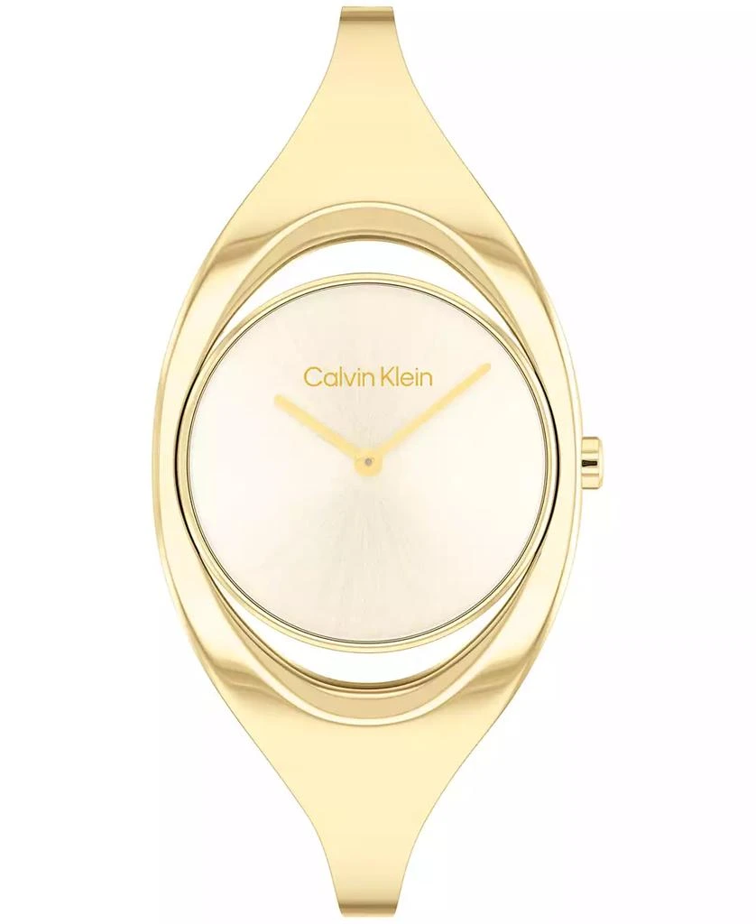 商品Calvin Klein|Women's Two Hand Gold-Tone Stainless Steel Bangle Bracelet Watch 30mm,价格¥849,第1张图片