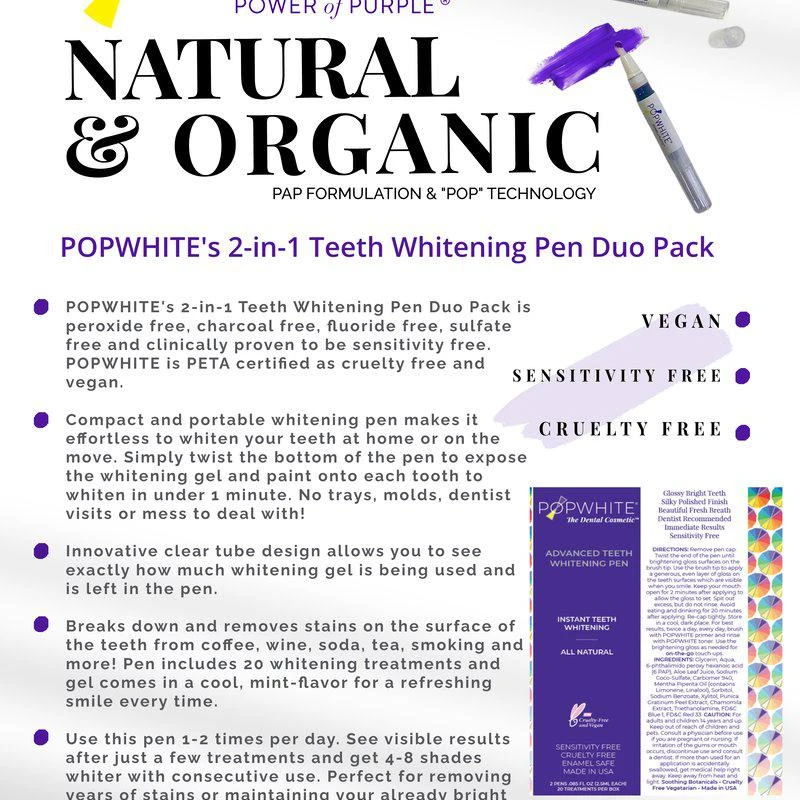 商品POPWHITE|Advanced Teeth Whitening Pen Pack The Viral Purple Toner now in a PEN!!!,价格¥301,第2张图片详细描述