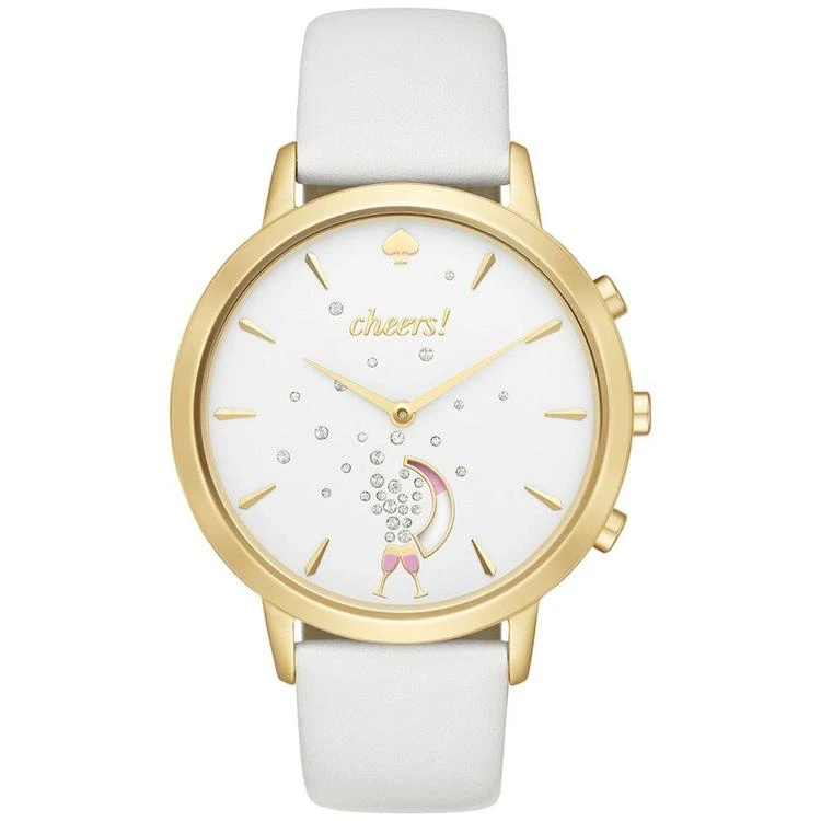 商品Kate Spade|Women's Metro Grand White Leather Strap Hybrid Smart Watch 39mm KST23104,价格¥1403,第1张图片