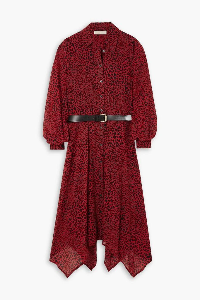 商品Michael Kors|Belted leopard-print crepe de chine midi shirt dress,价格¥735,第1张图片