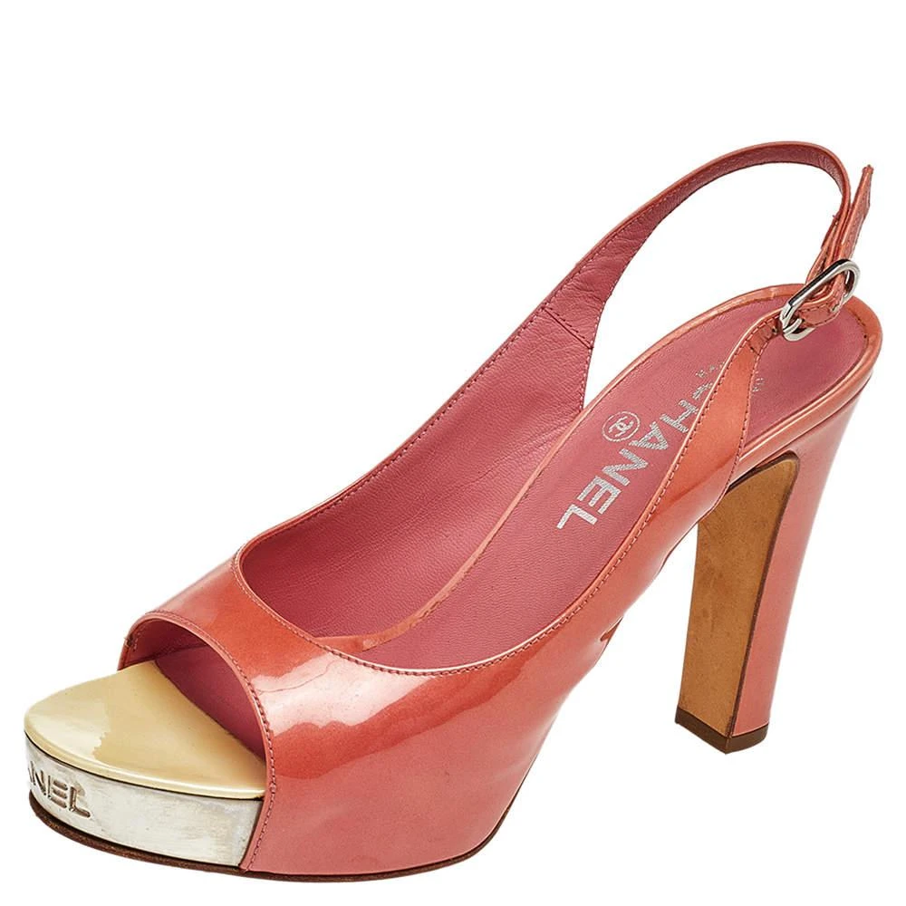 商品[二手商品] Chanel|Chanel Orange Patent Leather Platform Slingback Sandals Size 38.5,价格¥2055,第1张图片