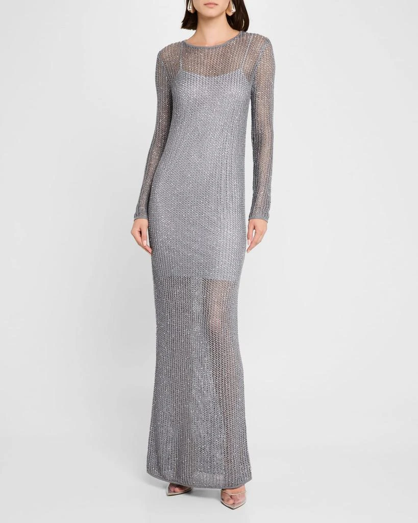 商品St. John|Sequin Mesh Knit Long-Sleeve Gown With Slip,价格¥13086,第2张图片详细描述