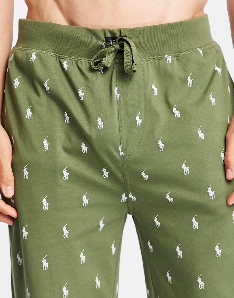 Polo Ralph Lauren lounge joggers in olive green with all over pony logo商品第4张图片规格展示