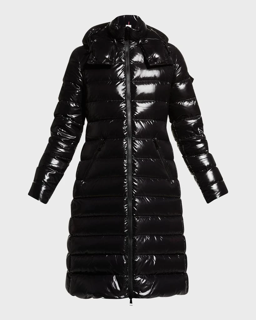 商品Moncler|Moka Shiny Fitted Puffer Coat with Hood,价格¥16053,第1张图片