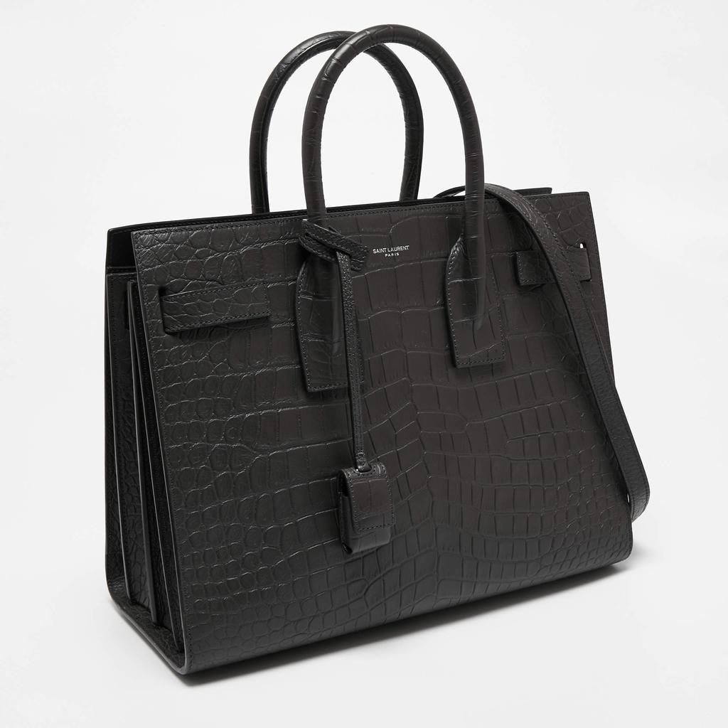 商品[二手商品] Yves Saint Laurent|Saint Laurent Grey Dark Croc Embossed Leather Small Classic Sac De Jour Tote,价格¥13155,第5张图片详细描述