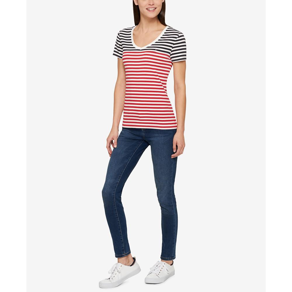 Women's Cotton Striped V-Neck Top商品第3张图片规格展示