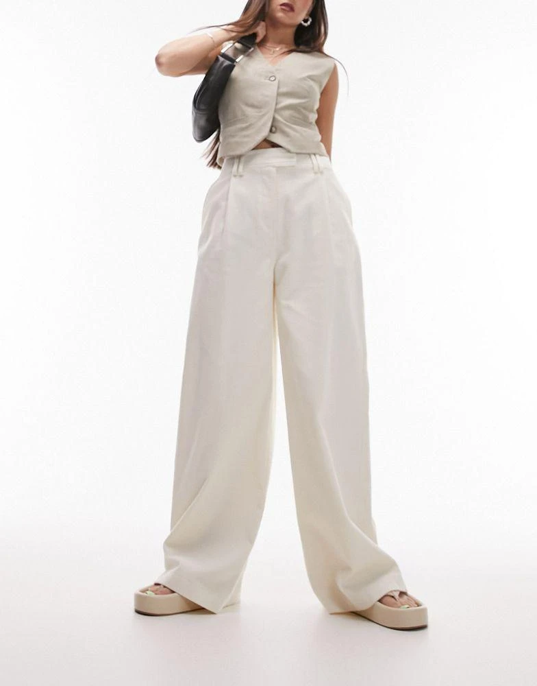 商品Topshop|Topshop cord tailored wide leg trouser in ecru,价格¥247,第1张图片