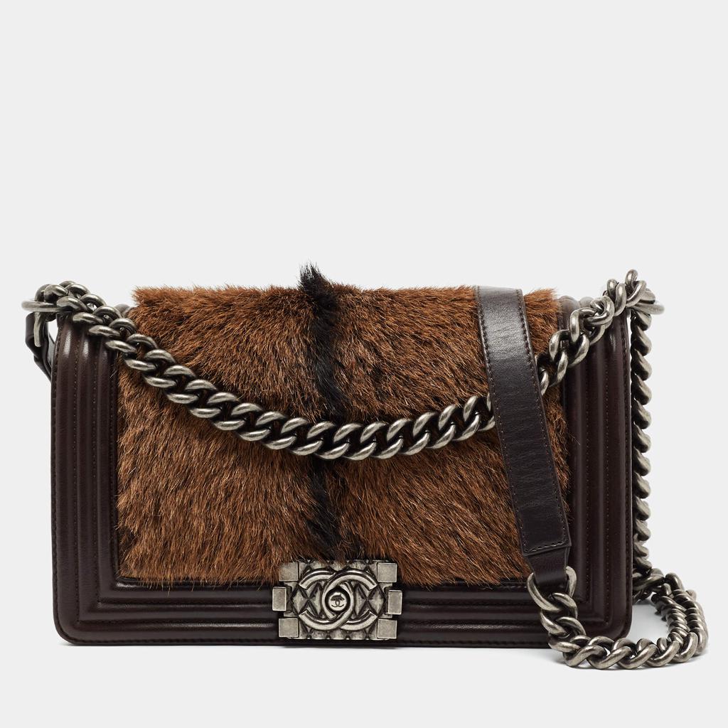 Chanel Brown Leather and Calfhair Medium Boy Flap Bag商品第1张图片规格展示
