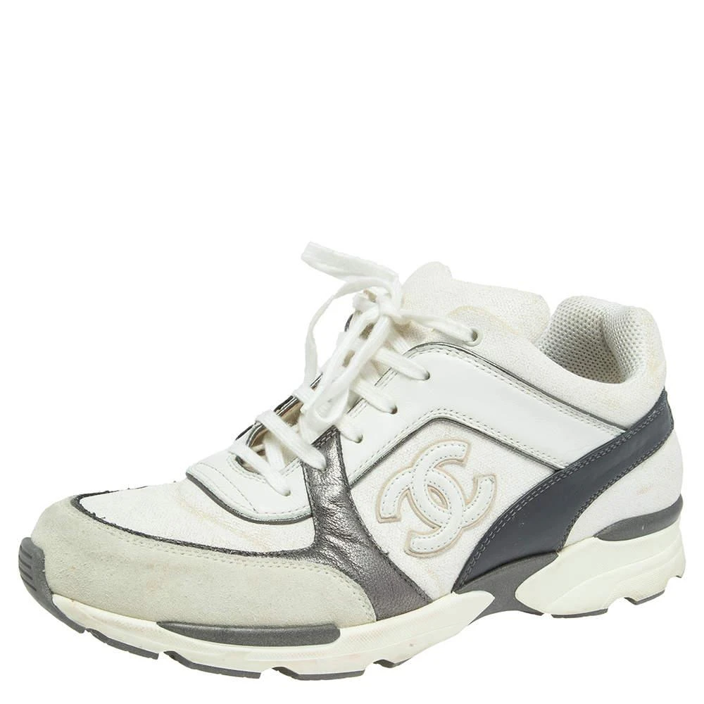 商品[二手商品] Chanel|Chanel Tricolor Leather And Canvas  CC Lace Up Sneakers  Size 40,价格¥4254,第1张图片