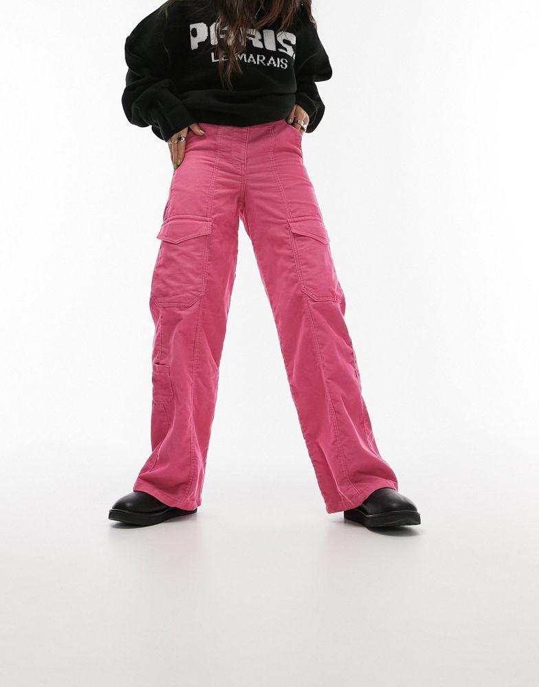 Topshop cord utility straight leg trouser in pink商品第2张图片规格展示