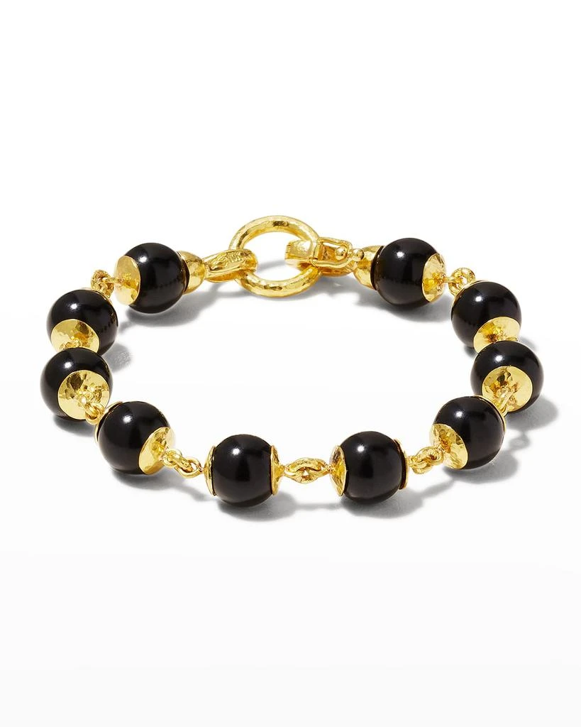 商品Elizabeth Locke|Yellow Gold 9mm Black Jade Bead and Gold Link Bracelet,价格¥43135,第1张图片
