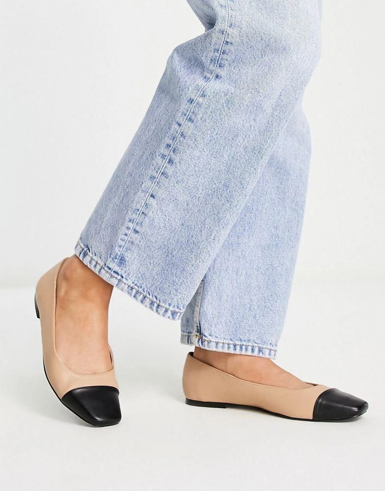 商品ASOS|ASOS DESIGN Locket square toe ballet flats in black and beige,价格¥133,第2张图片详细描述