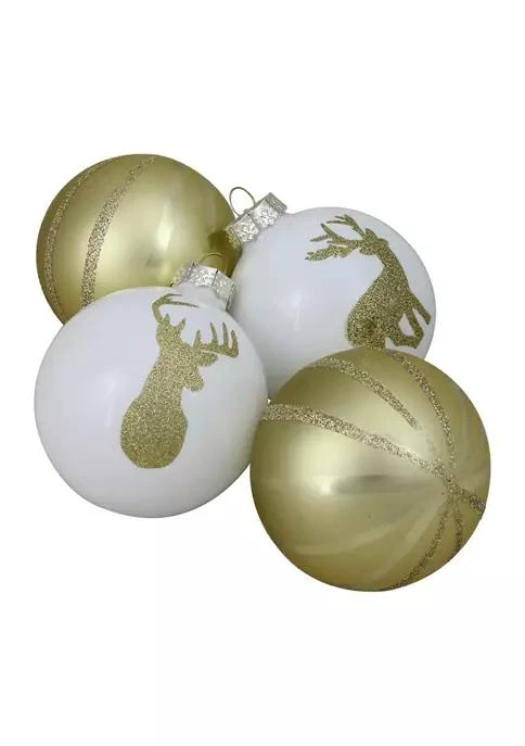 商品Northlight|4Ct Champagne Gold And White Deer 2 Finish Christmas Ball Ornaments 4.5Inch 110Mm,价格¥369,第1张图片