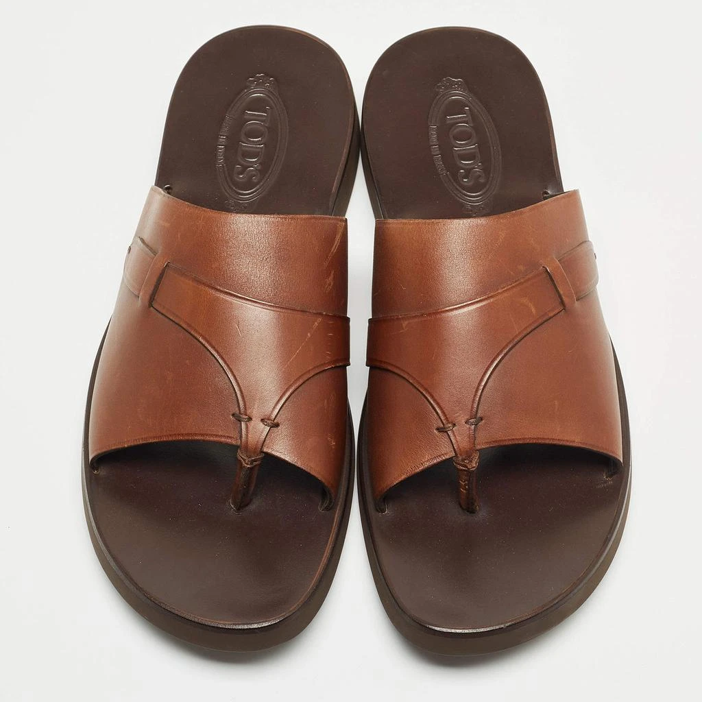 商品Tod's|Tod's Brown Leather Slide Sandals Size 45.5,价格¥2427,第3张图片详细描述
