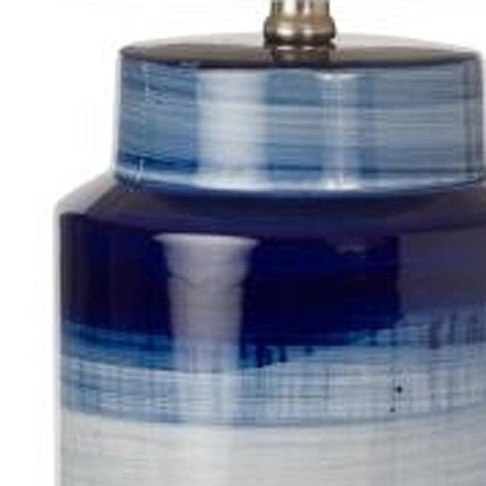 商品Homezia|Set of Two 30" Blue and White Ceramic Cylinder Table Lamps With White Drum Shade,价格¥2529,第3张图片详细描述