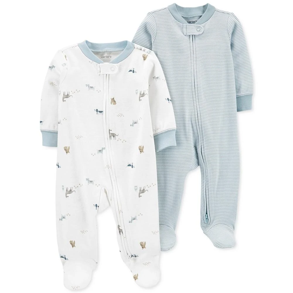 商品Carter's|Baby Boys Dog Print Zip Up Footed Coveralls, Pack of 2,价格¥118,第1张图片